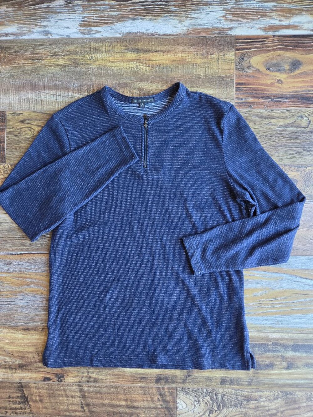 Robert Barakett $125 Brenton Long Sleeve Zip Henley Shirt Subtle Texture Blue